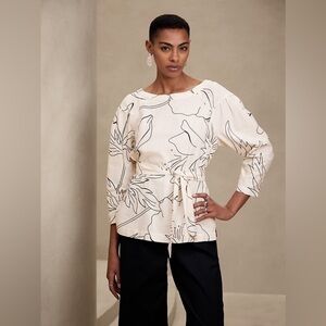 Banana Republic Linen-Blend Floral Belted Top | Size M NWOT